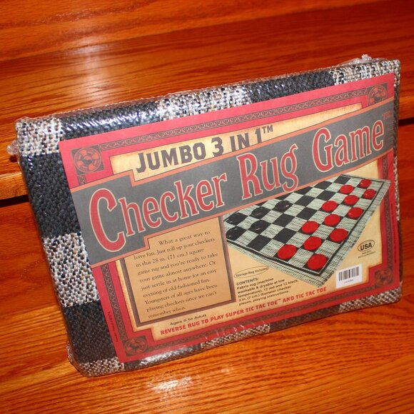 3/$77❤️Jumbo 3-in-1 CHECKER RUG GAME 28" Tic-Tac-Toe Garden Picnic Made in USA - Picture 1 of 7